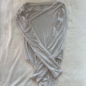 Aerie Gray Asymmetrical Bodysuit Top